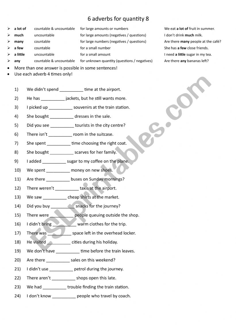 6 adverbs for quantity 8 worksheet