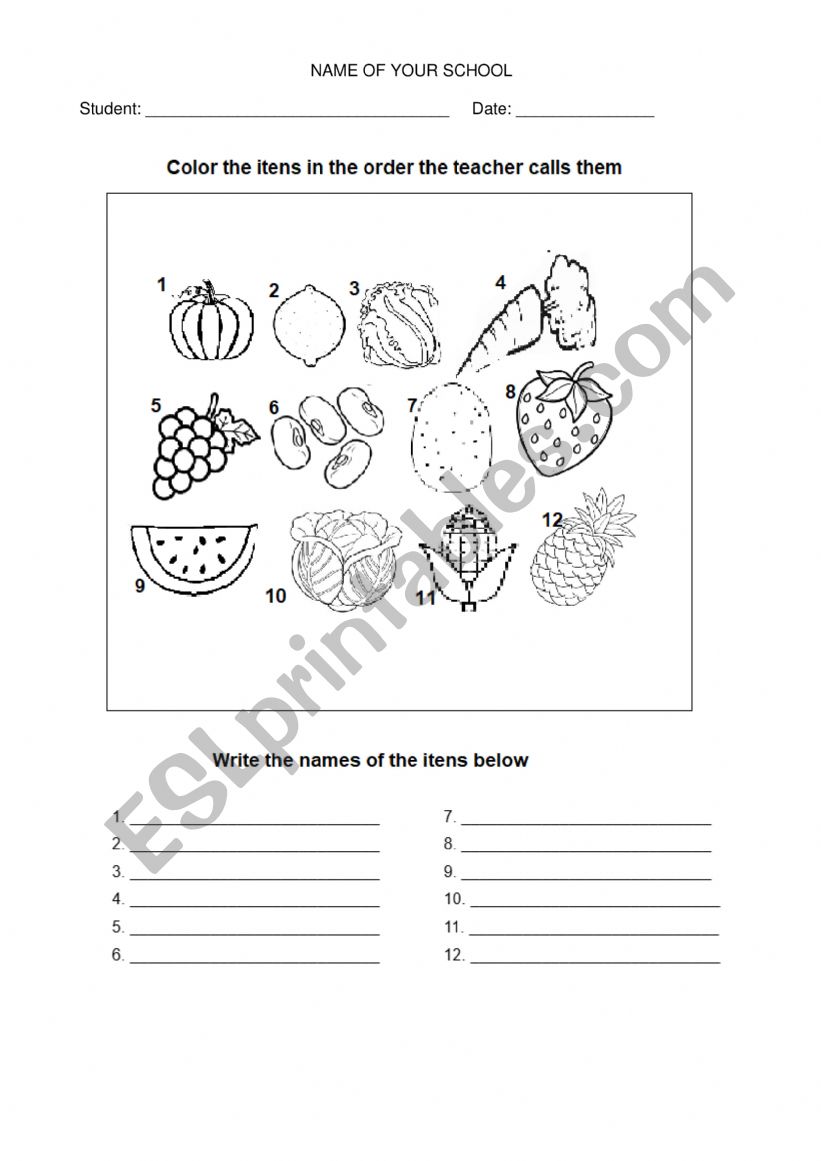 Fruits and vegetables worksheet