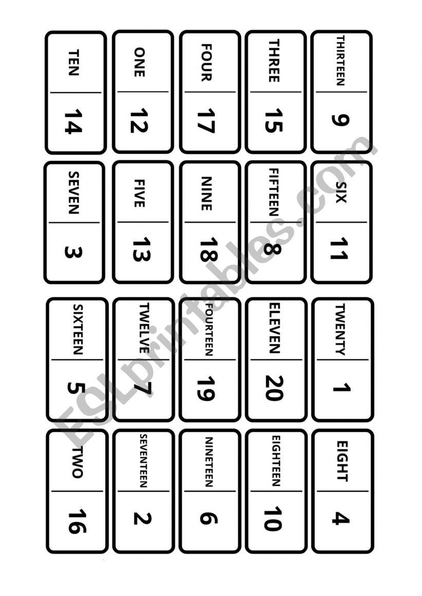 Number domino 1 - 20 worksheet