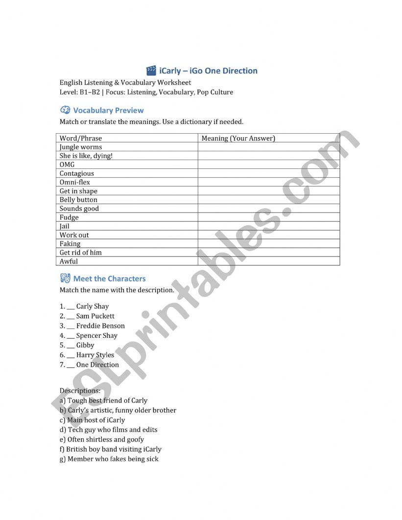 icarly episode 2 worksheet