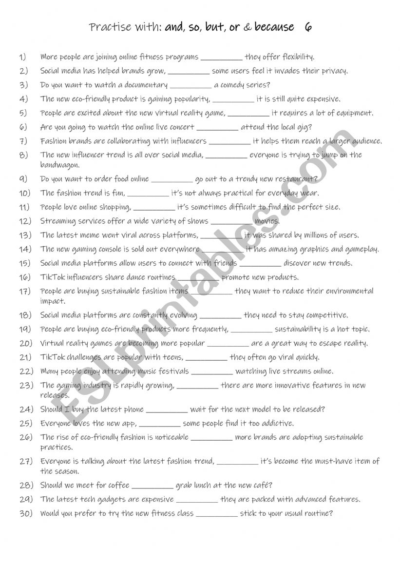 A1+- A2 Practise with and, so, but, or & because 6