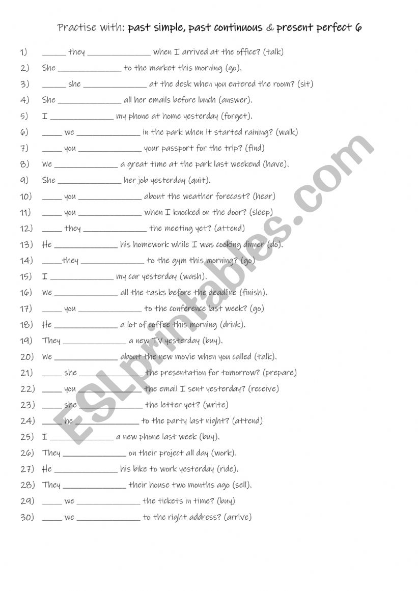 A1+ A2 Practise with past simple, past continuous & present perfect 6