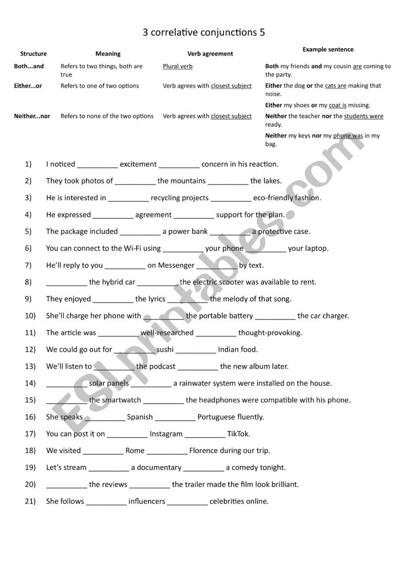 3 correlative conjunctions 5 worksheet