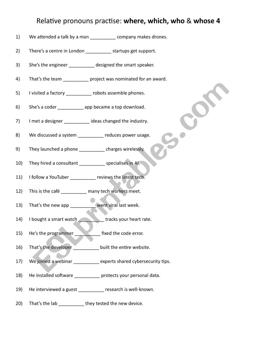 Relative pronouns practise where, which, who & whose 4