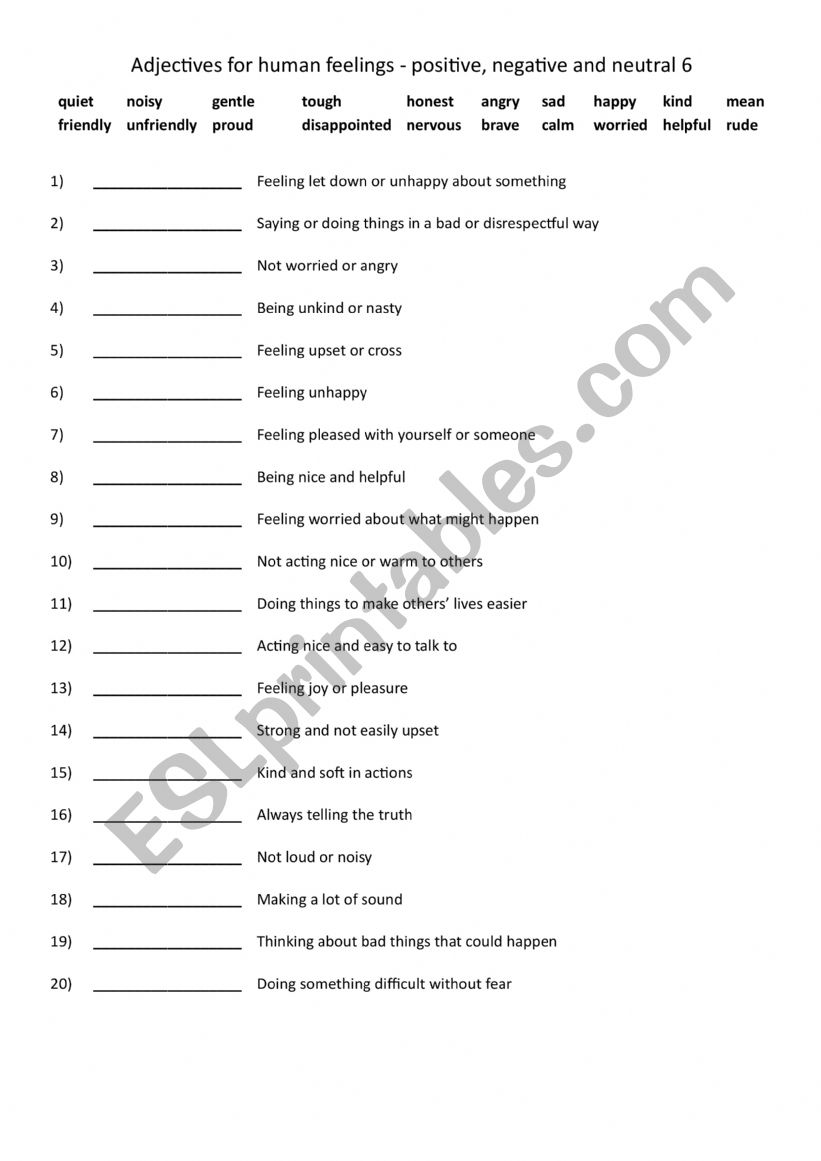 A2-B1 Adjectives of feeling - positive, negative and neutral 6
