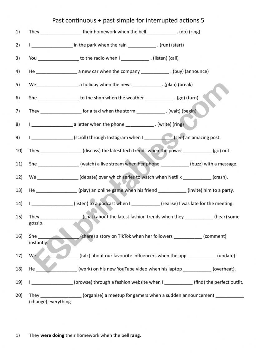 Past continuous + past simple for interrupted actions 5