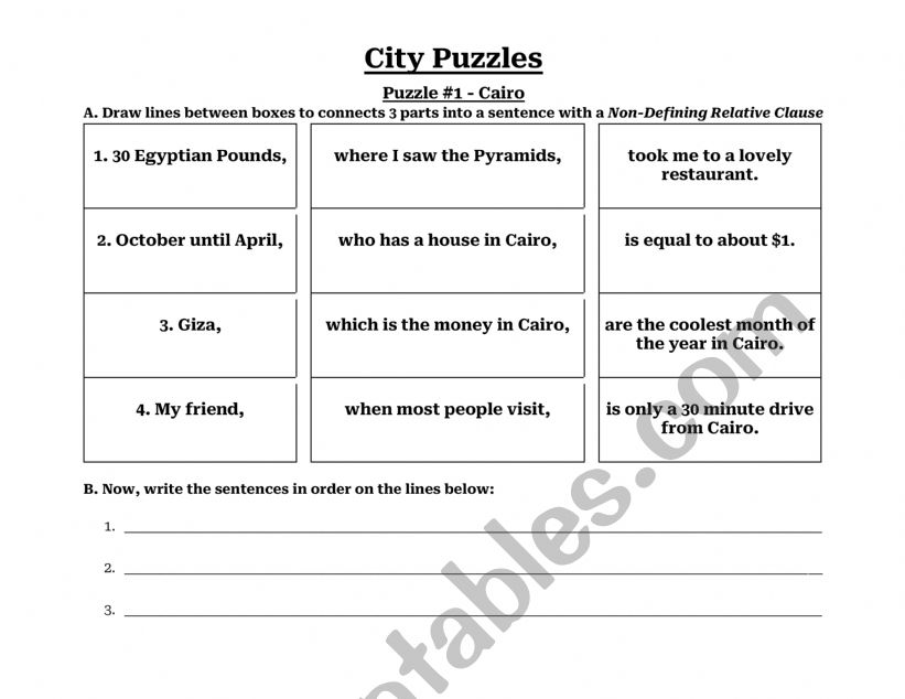 City Puzzles exercise worksheet