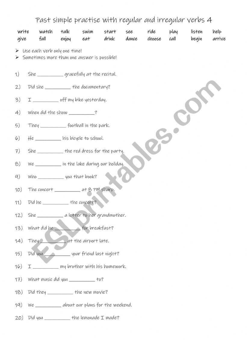 Past simple practise with regular and irregular verbs 4