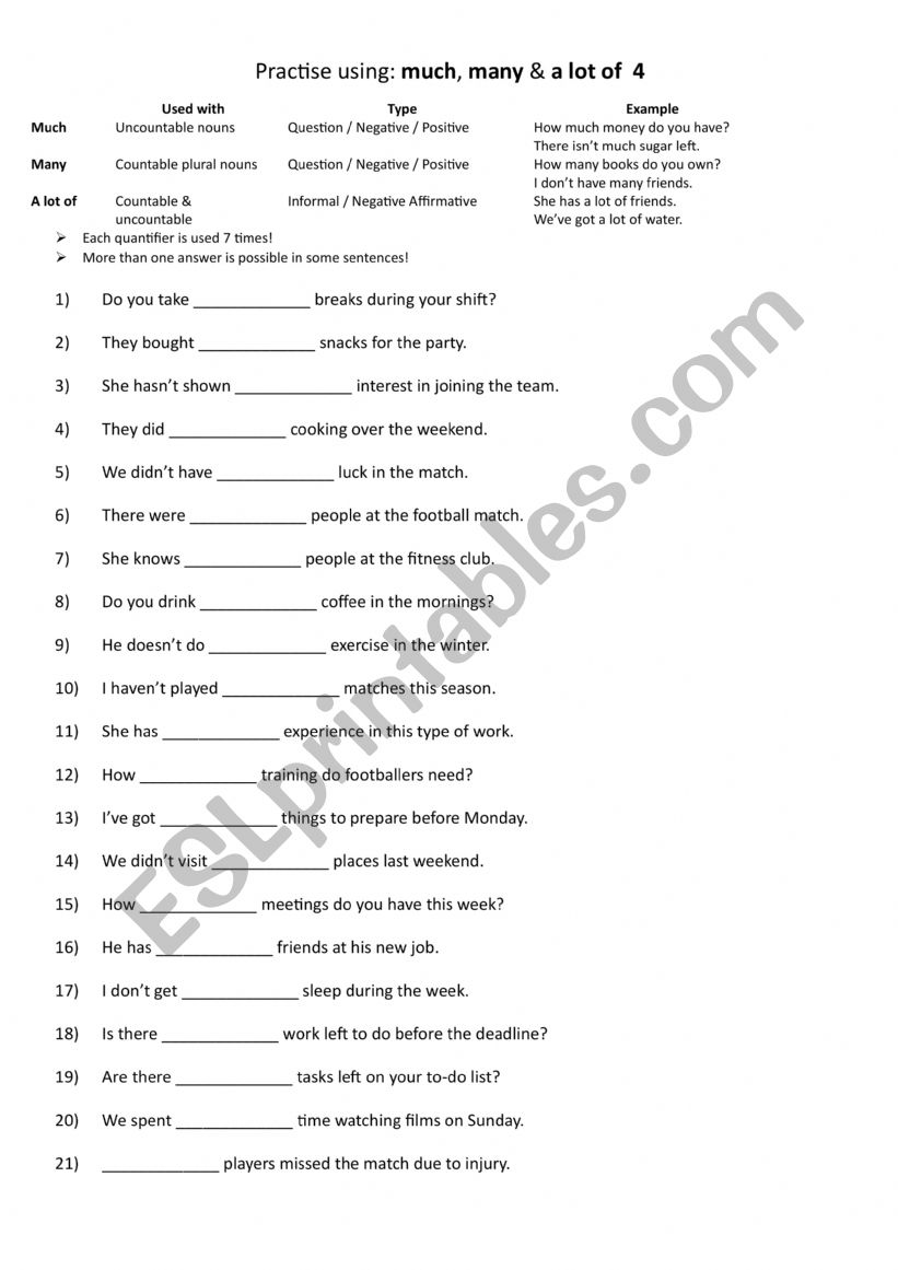 A1+-A2 Using much, many, and a lot of 4 A1+-A2 Using much, many, and a lot of 4