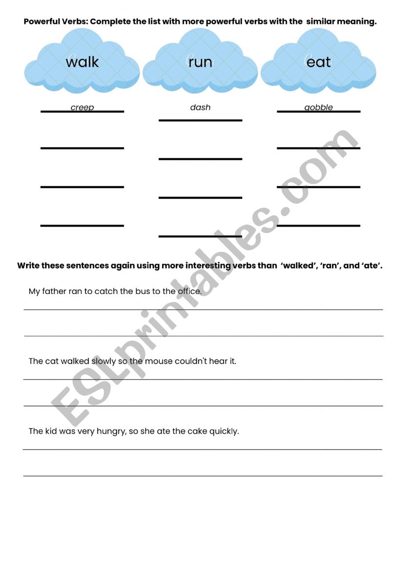 Powerful Verbs worksheet