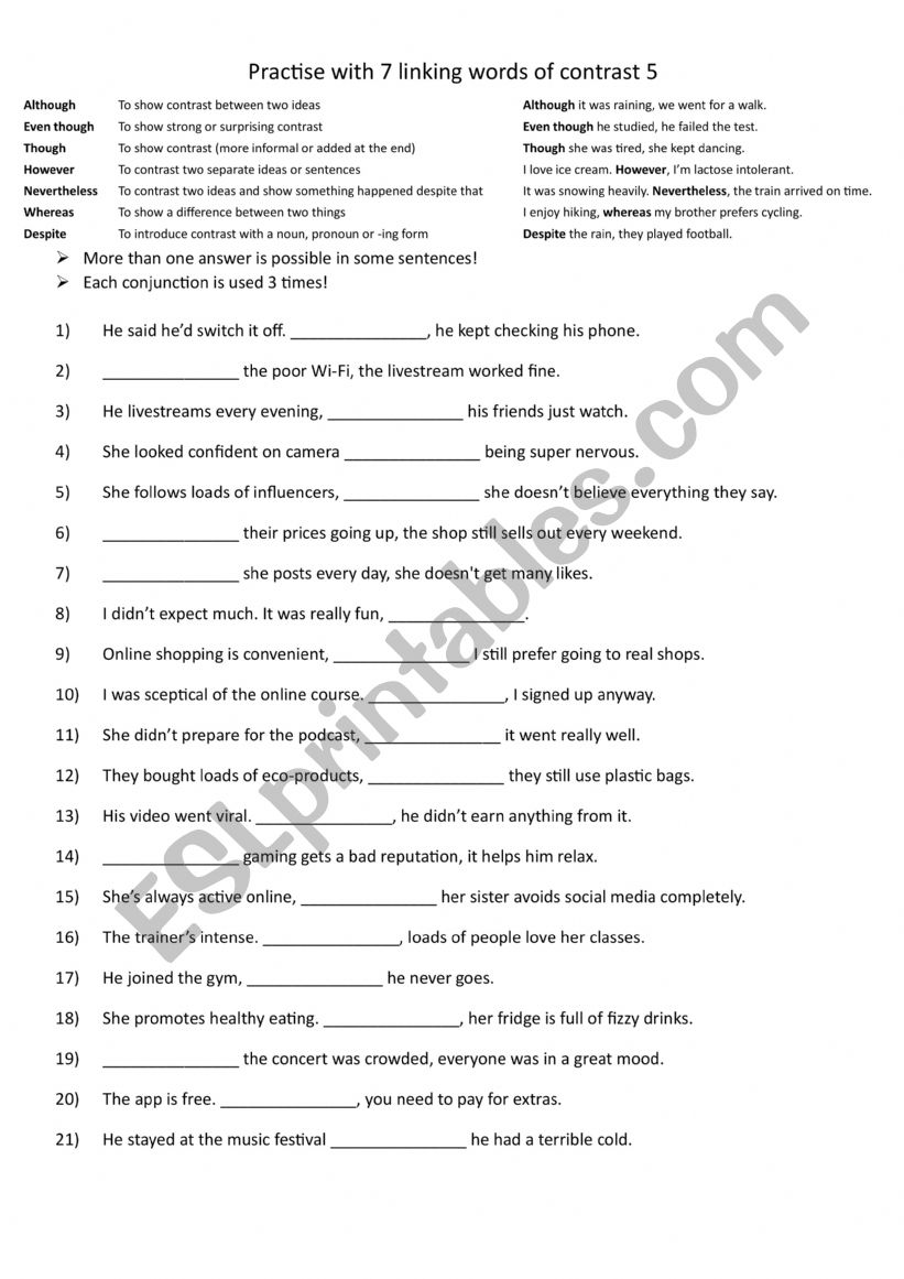 Practise with 7 linking words of contrast 5