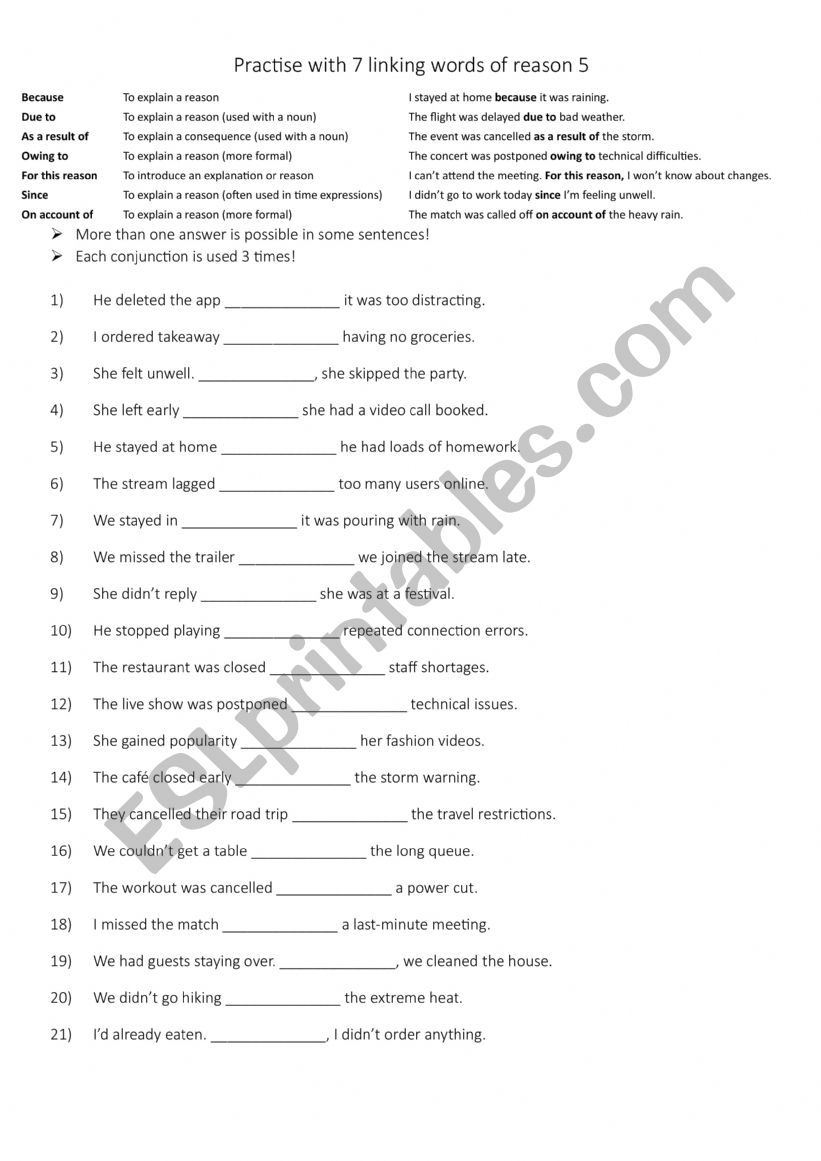 Practise with 7 linking words of reason 5