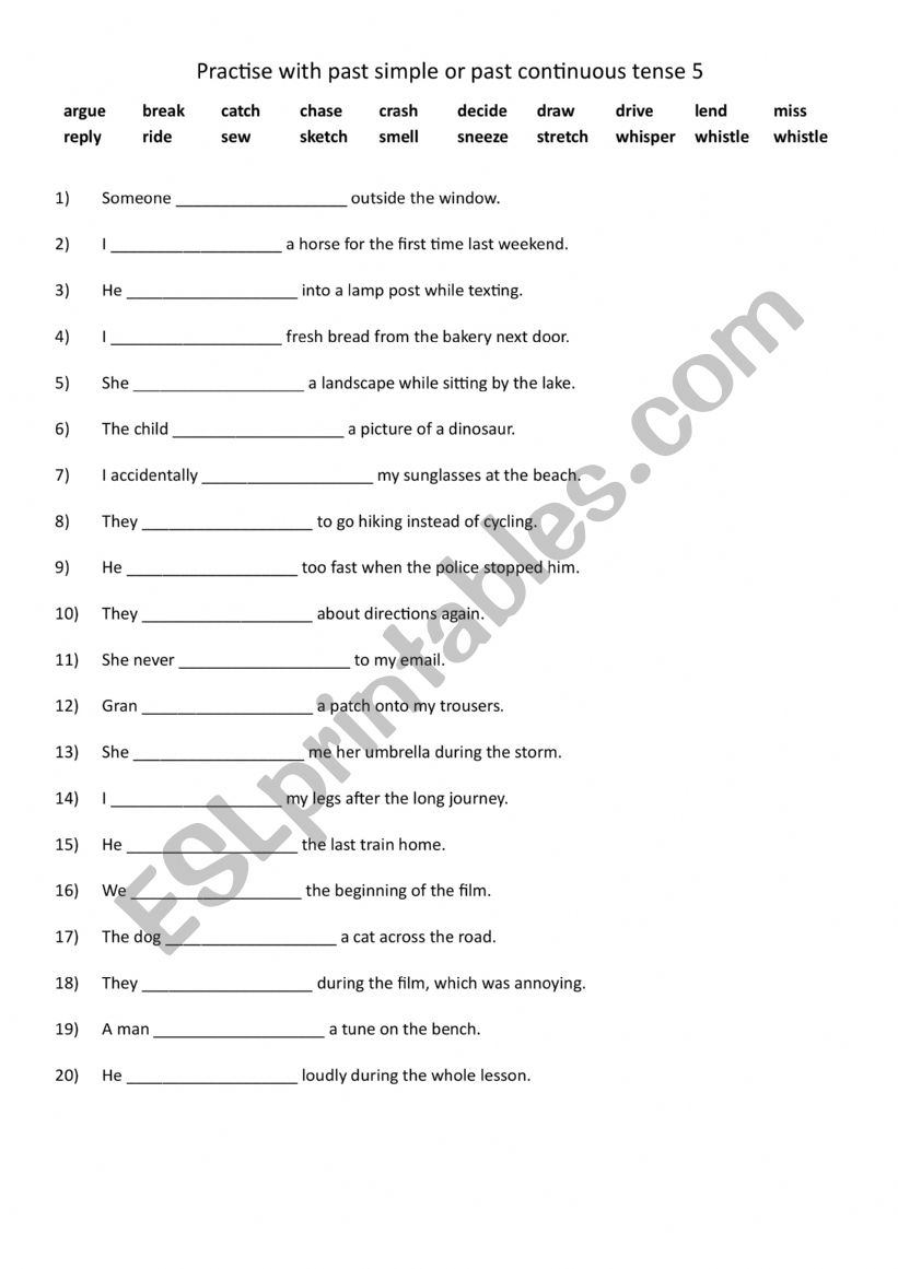 Practise with past simple or past continuous tense 5