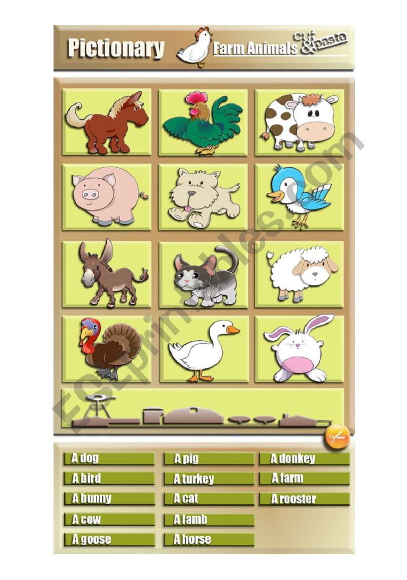 Pictionary / Farm Animals worksheet