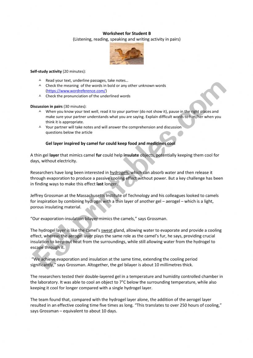 Pair-work listening worksheet Pair-work listening worksheet