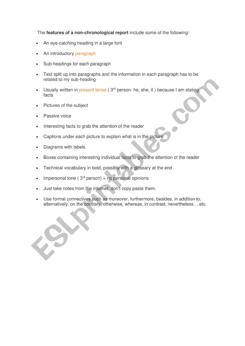 Freatures of the non-chronological report 