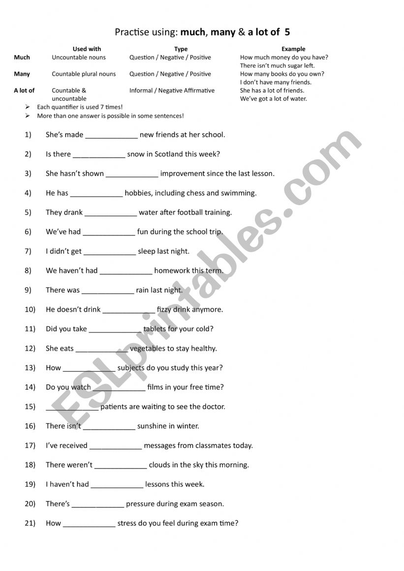 A1+-A2 Using much, many, and a lot of 5 A1+-A2 Using much, many, and a lot of 5
