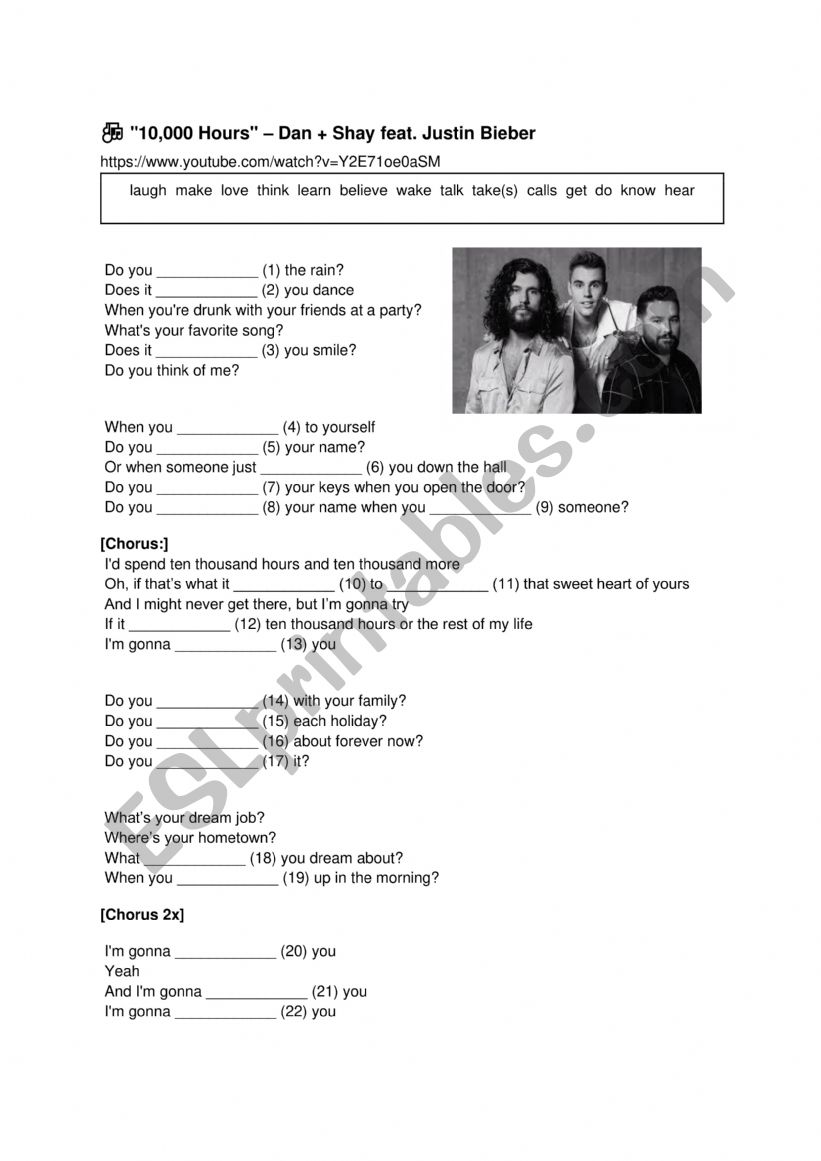Song activity for beginners (with KEY): 10.000 Hours (Justin Bieber)