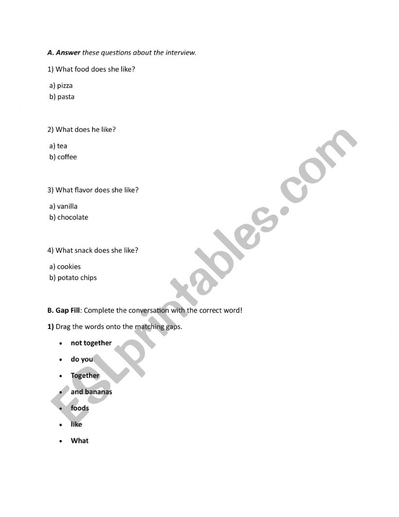 Food vocabulary Exercises worksheet
