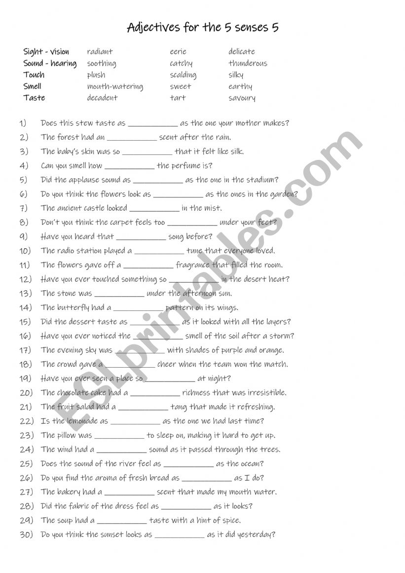 A2+-B1  Adjectives for the 5 senses 5