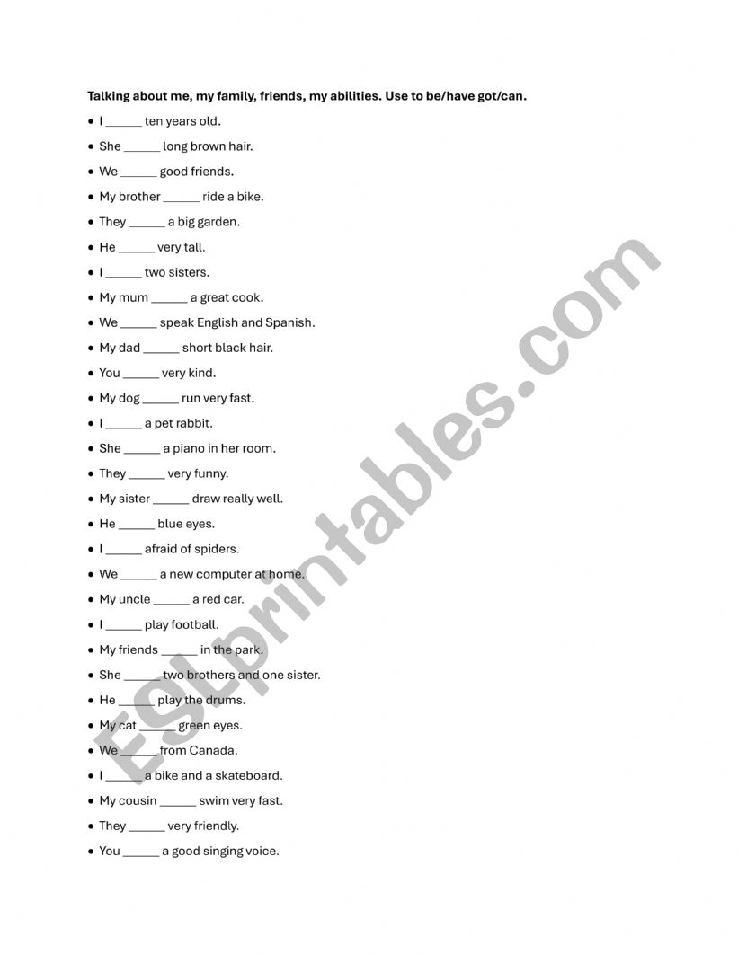 to be/have got/can worksheet