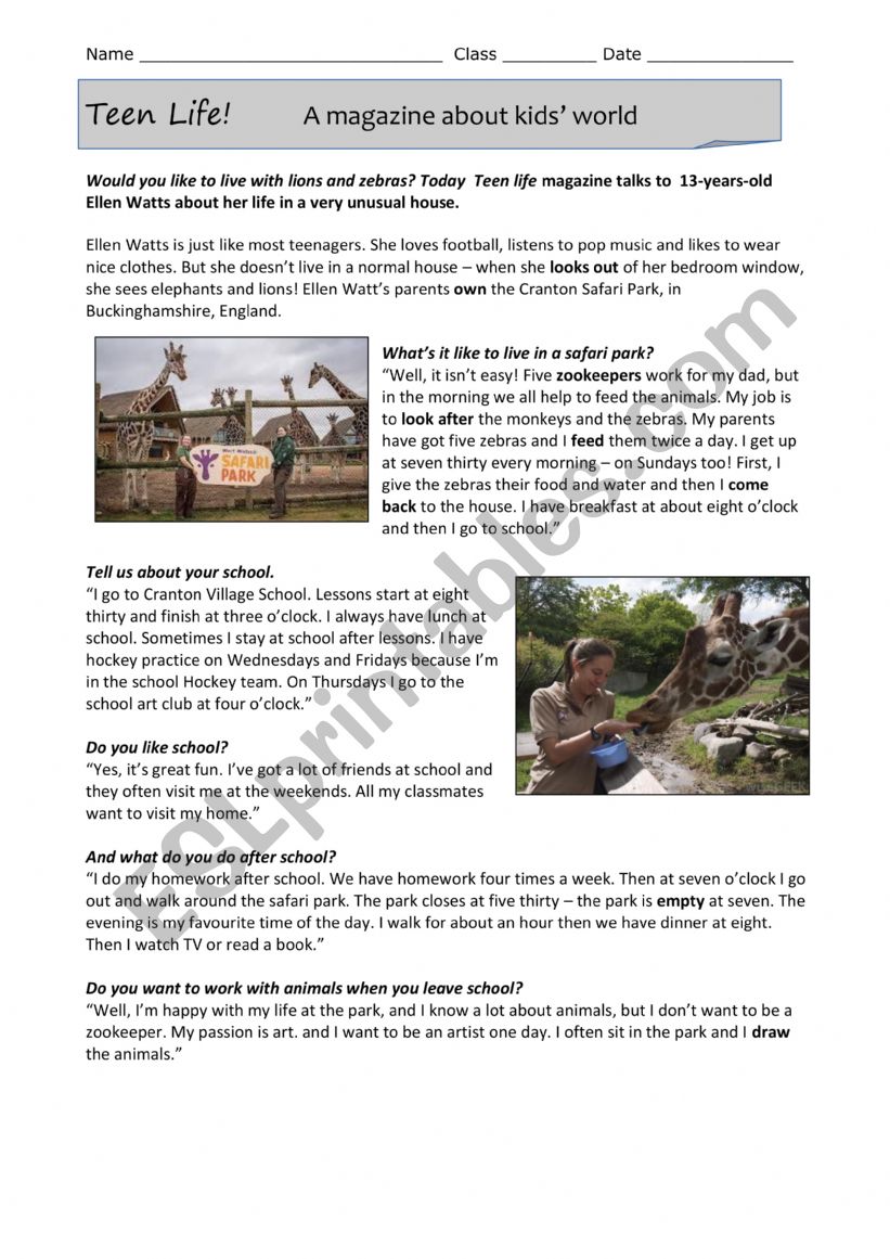 Living in a zoosafari worksheet