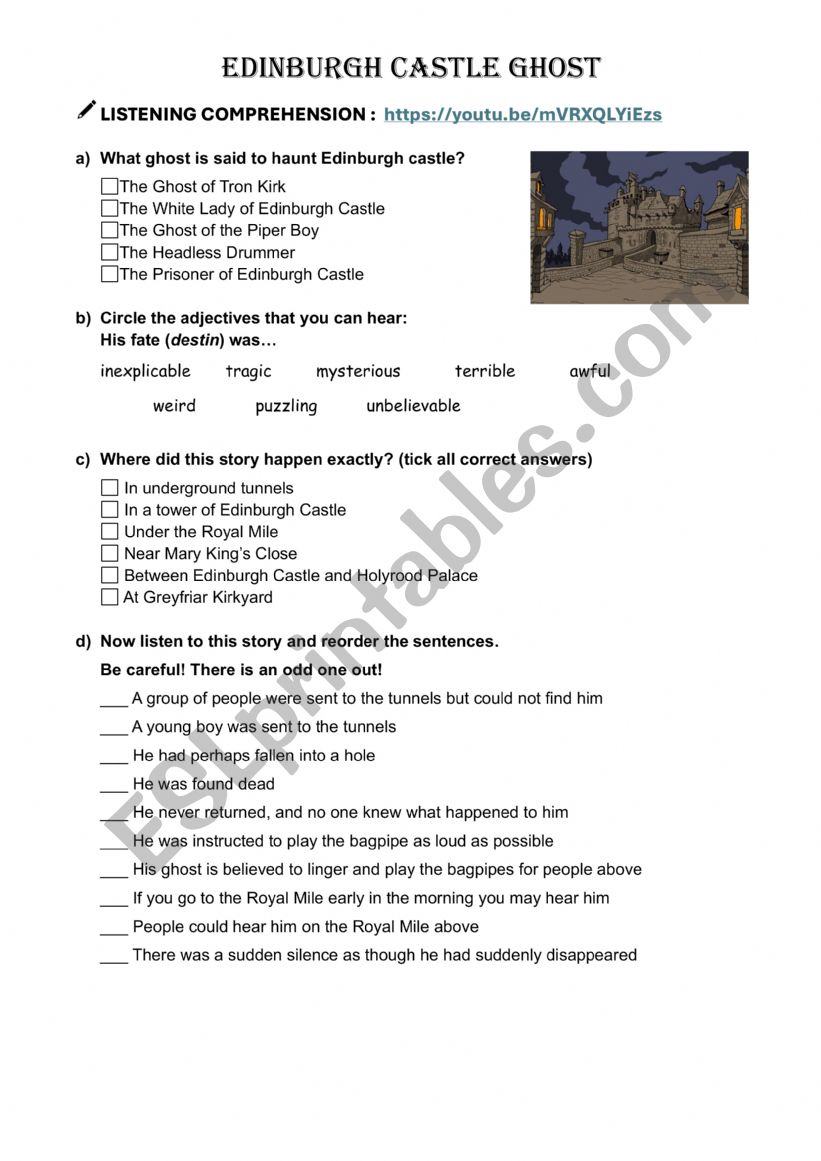 EDINBURGH GASTLE GHOST worksheet