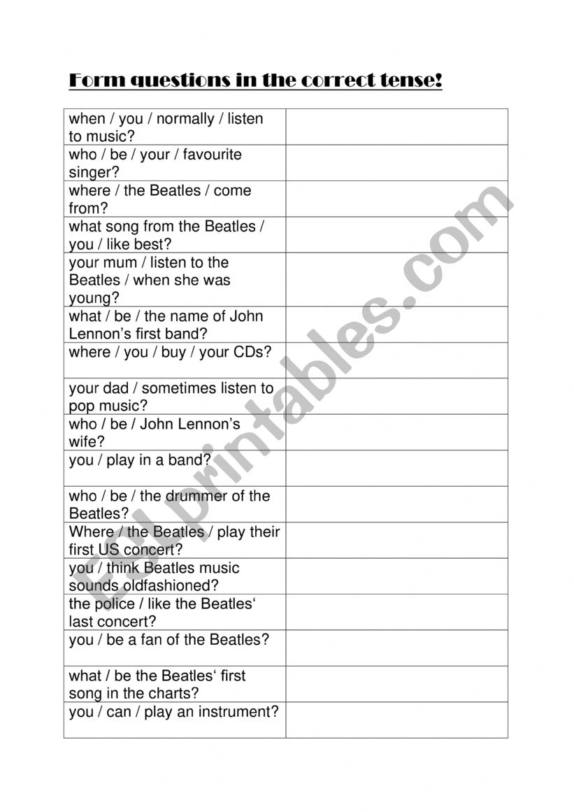 Questions in Present Simple and Past Simple word order