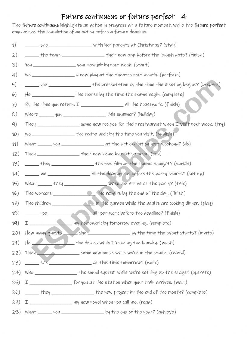 A2+-B1 Future continuous or future perfect 4