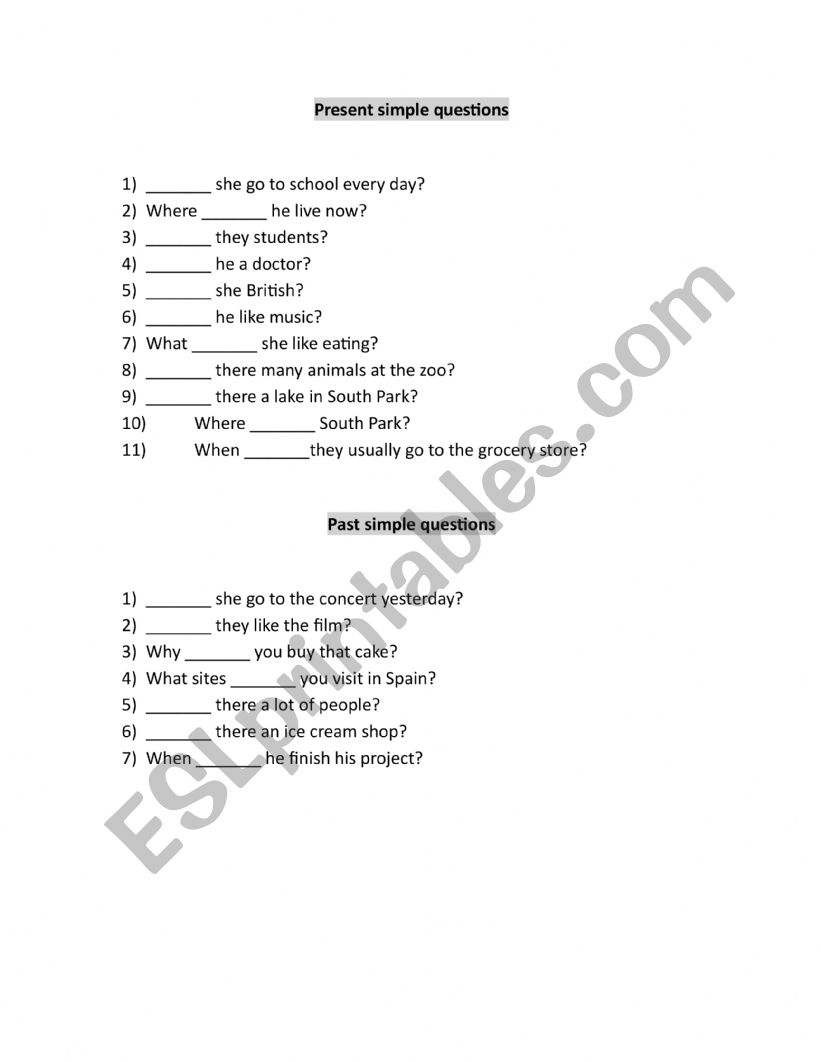 Present Simple & Past Simple Questions