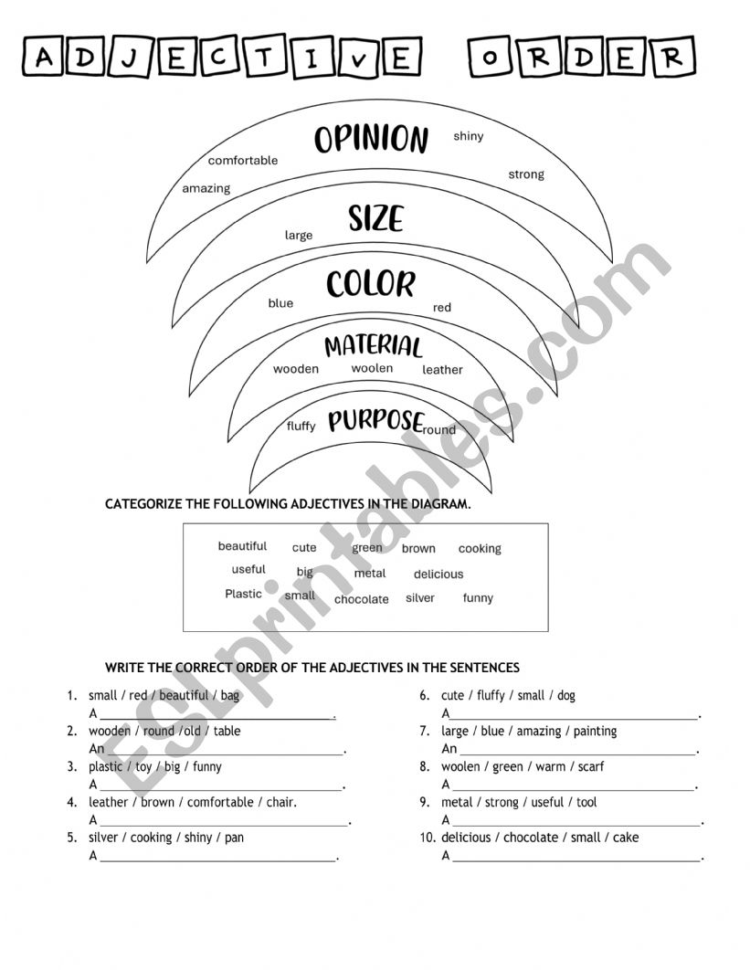 ADJECTIVE ORDER worksheet