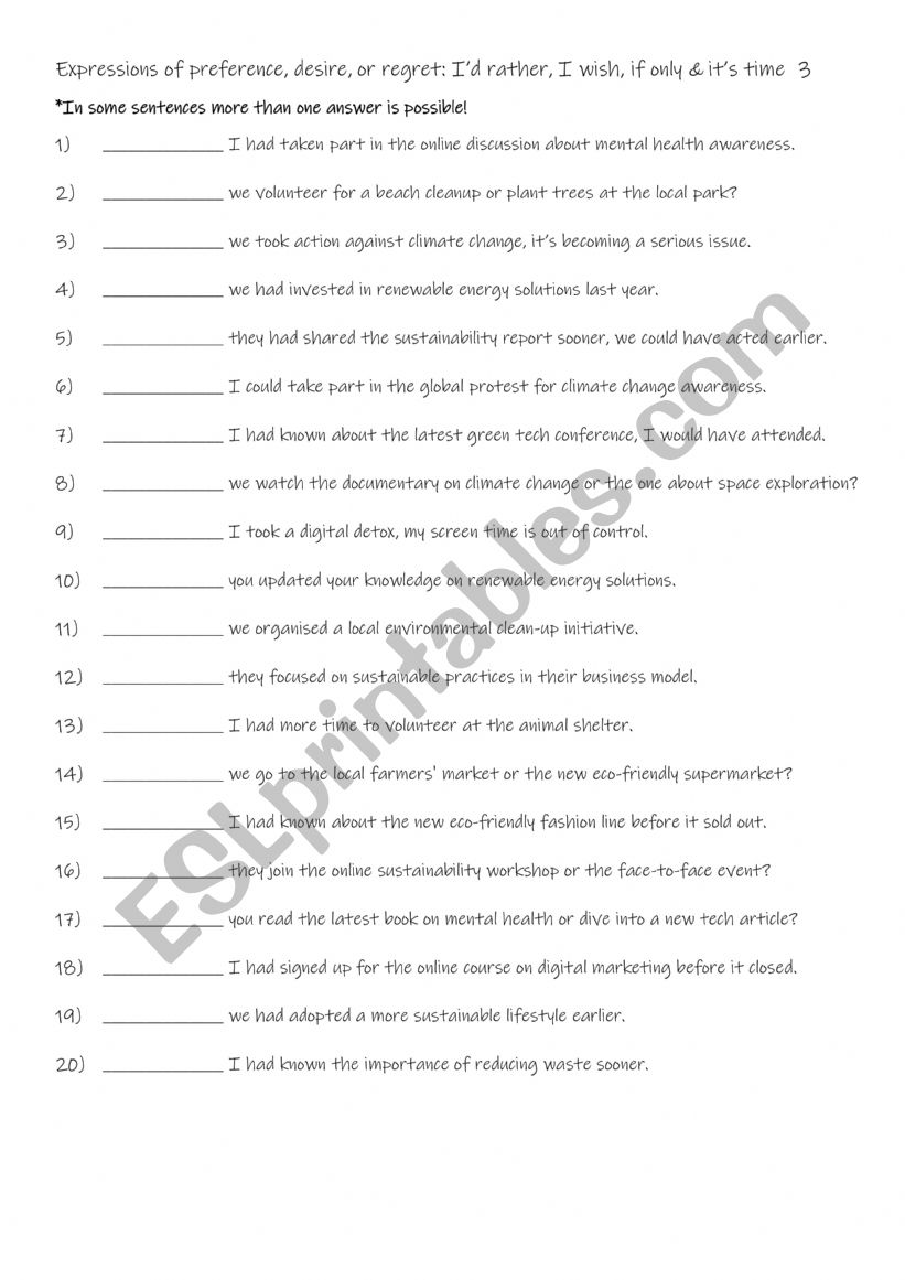 Expressions of preference, desire, or regret I’d rather, I wish, if only & it’s time  3