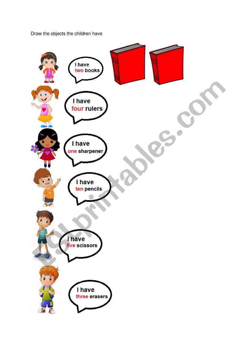 School objects and numbers worksheet