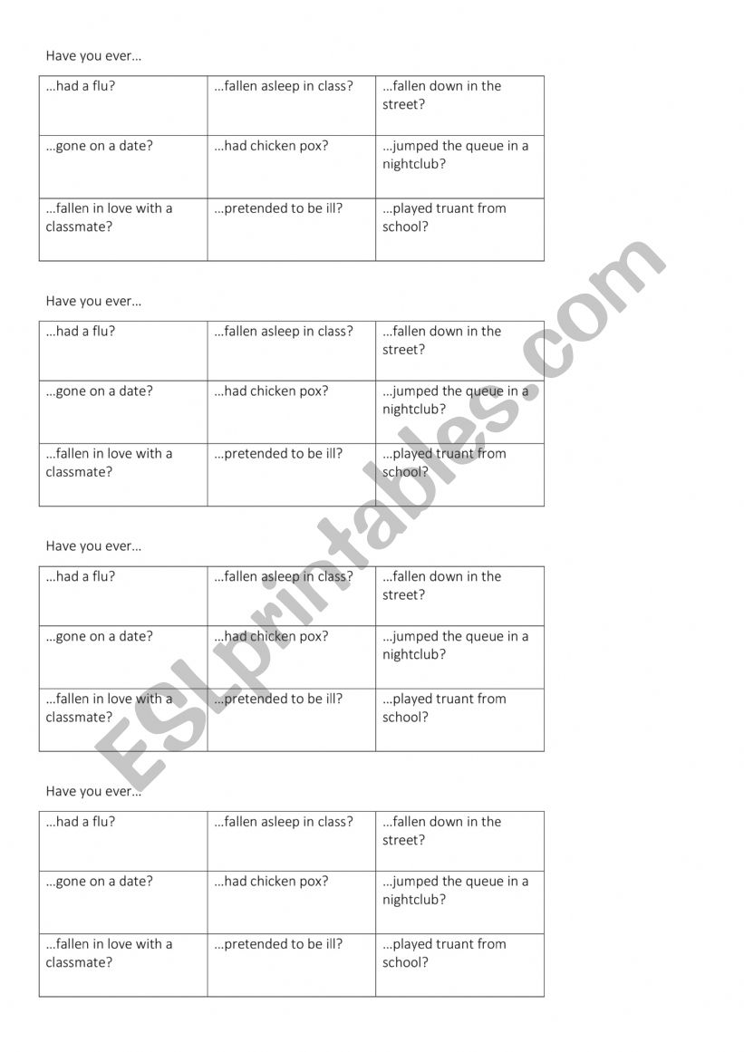 Human Bingo- Have you ever...?