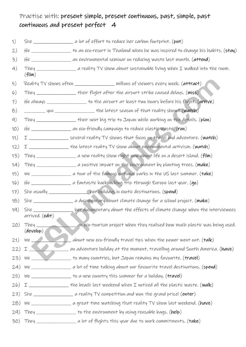 A2-B1 Practise with present simple, present continuous, past, simple, past continuous and present perfect 4