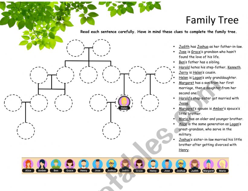 Family Tree worksheet