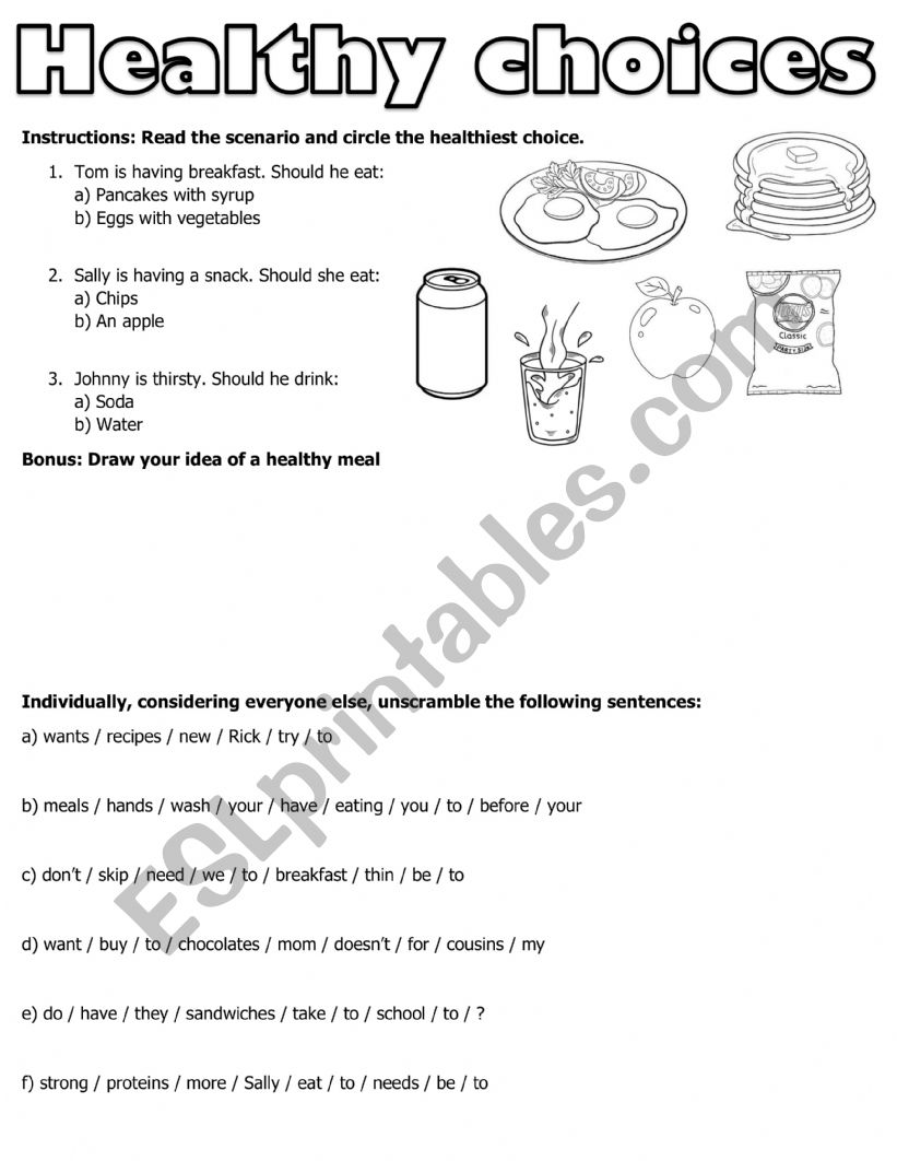 Healthy Choices worksheet