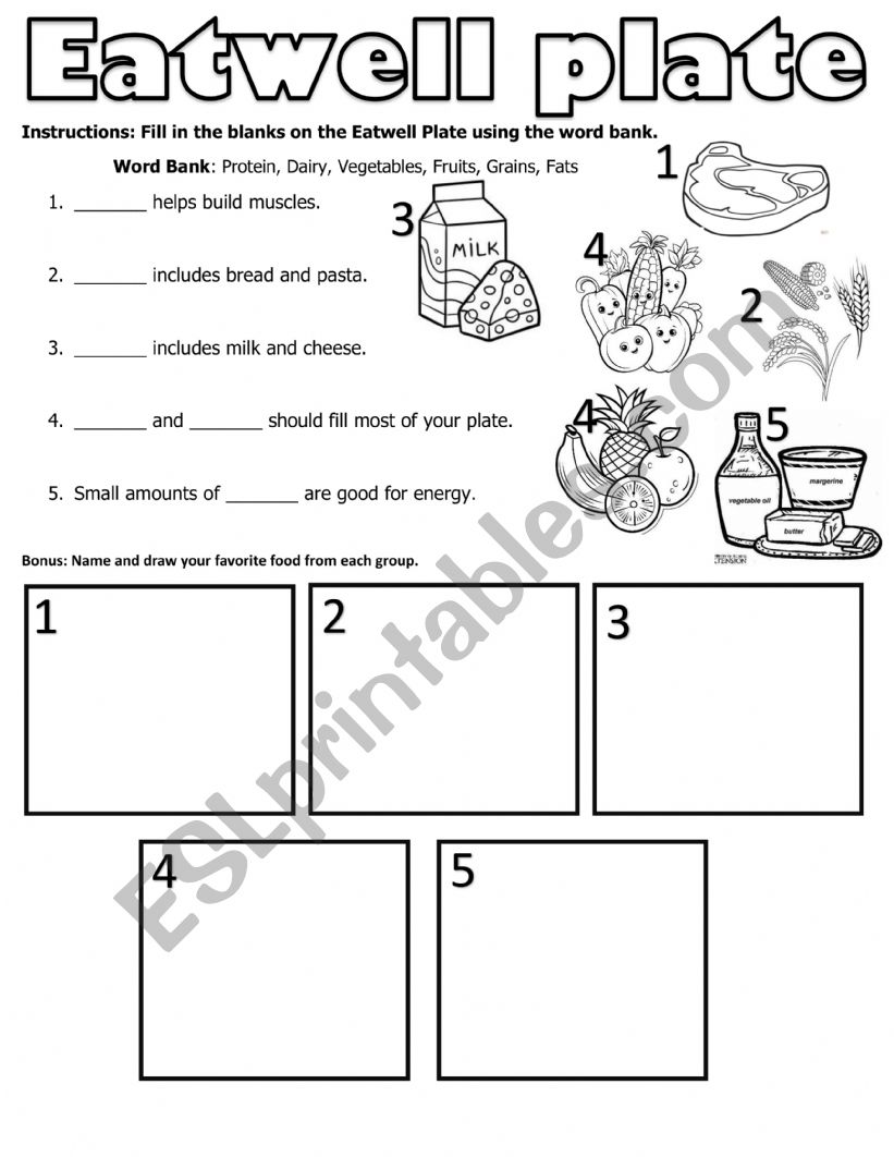 Eatwell plate worksheet