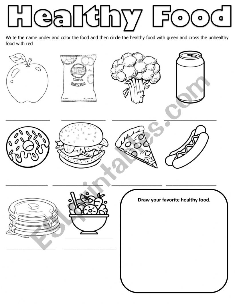 Healthy and Unhealthy food. worksheet