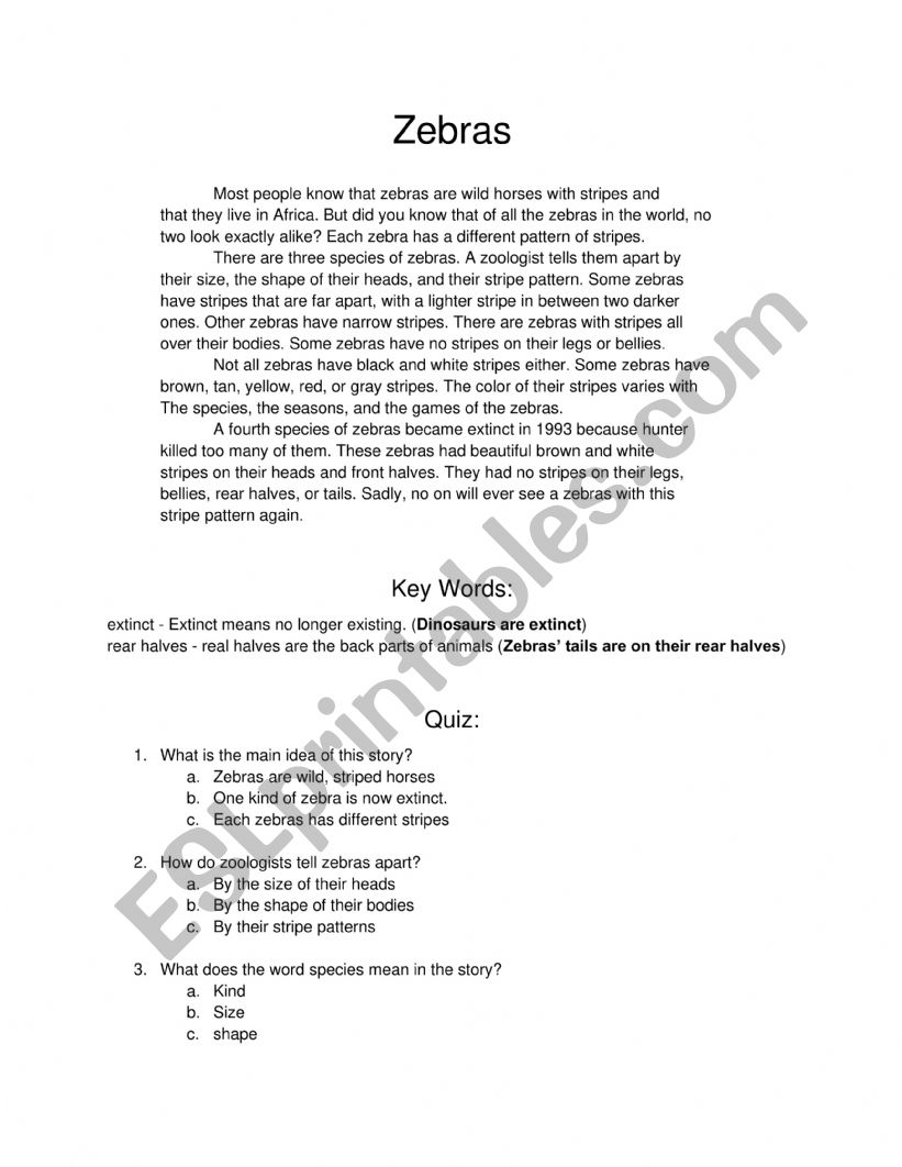 Zebras Sequenced story worksheet