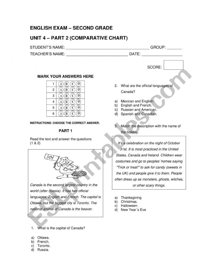 Exam worksheet