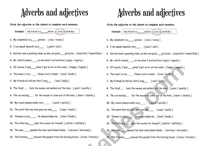 adjective or adverb worksheet