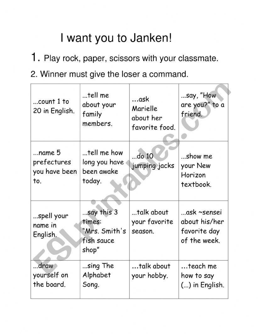 I want you to Janken! worksheet I want you to Janken! worksheet