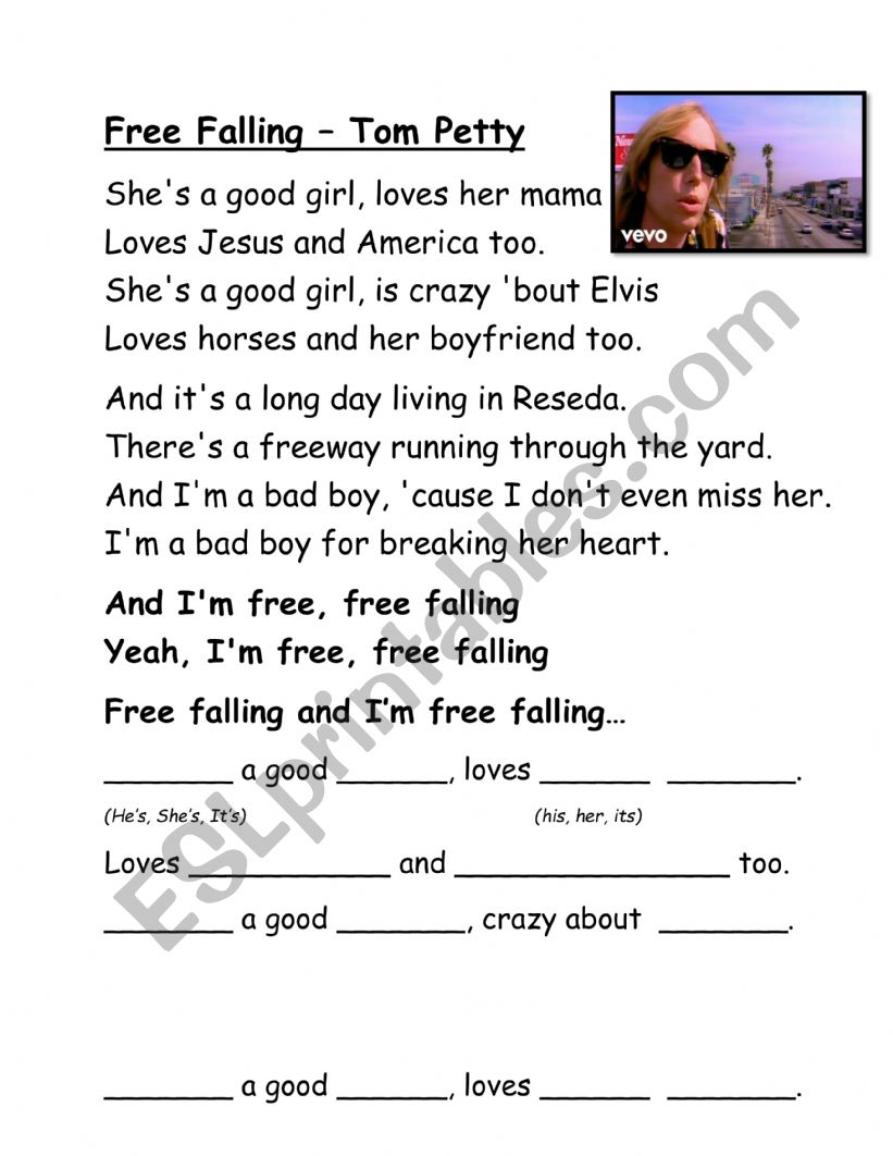 Free Fallin Rewrite worksheet
