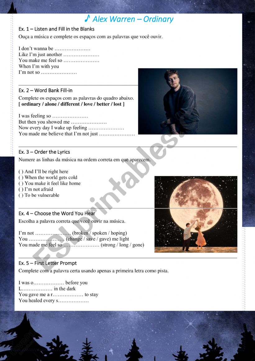 Alex Warren  Ordinary worksheet