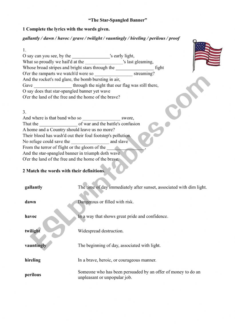 US National anthem worksheet