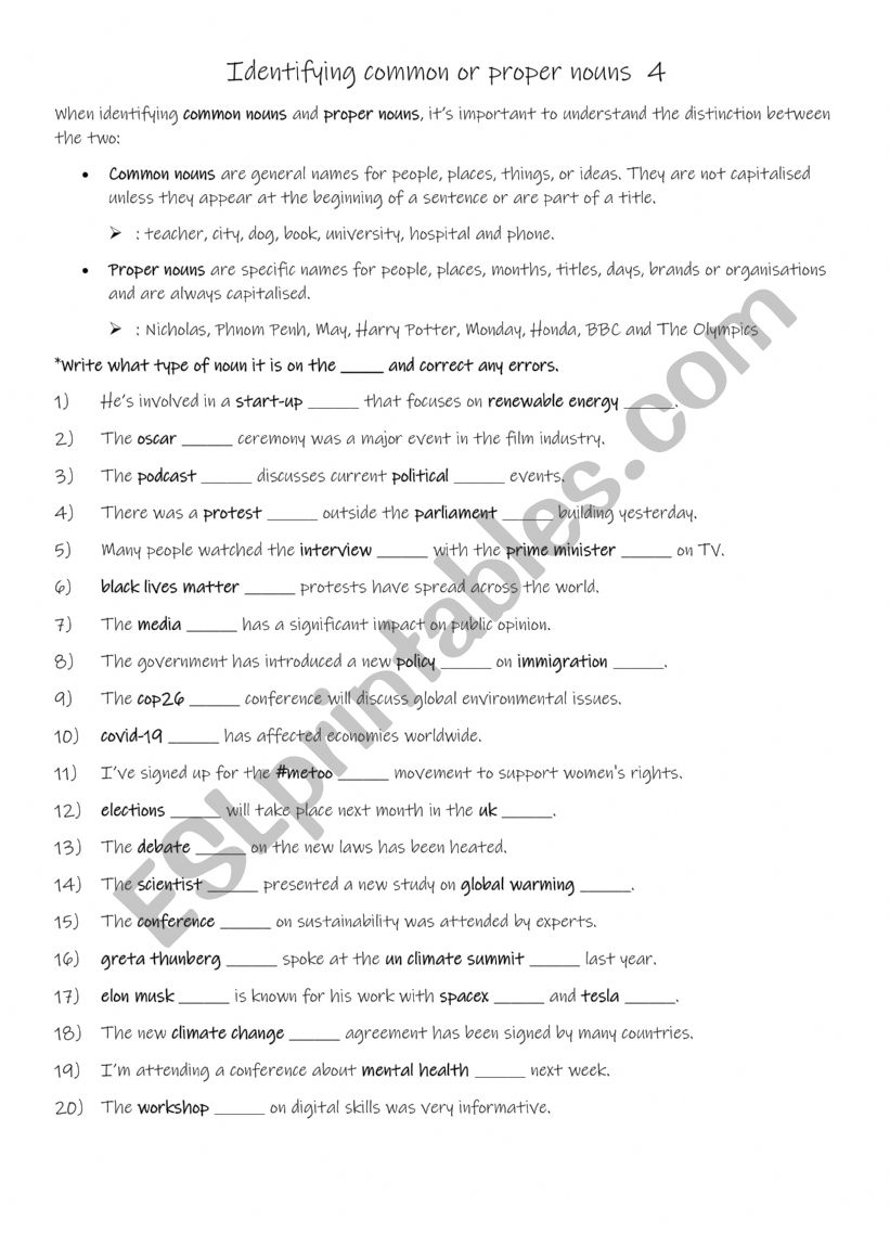Identifying common or proper nouns 4
