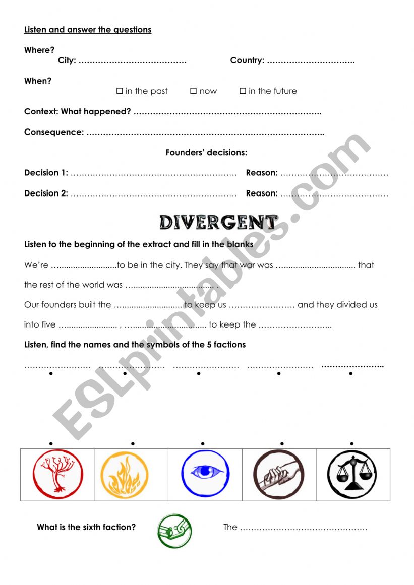 Divergent worksheet