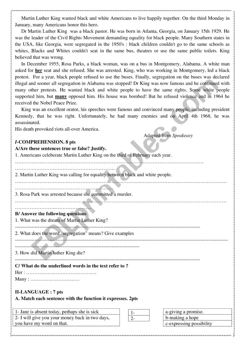 test worksheet
