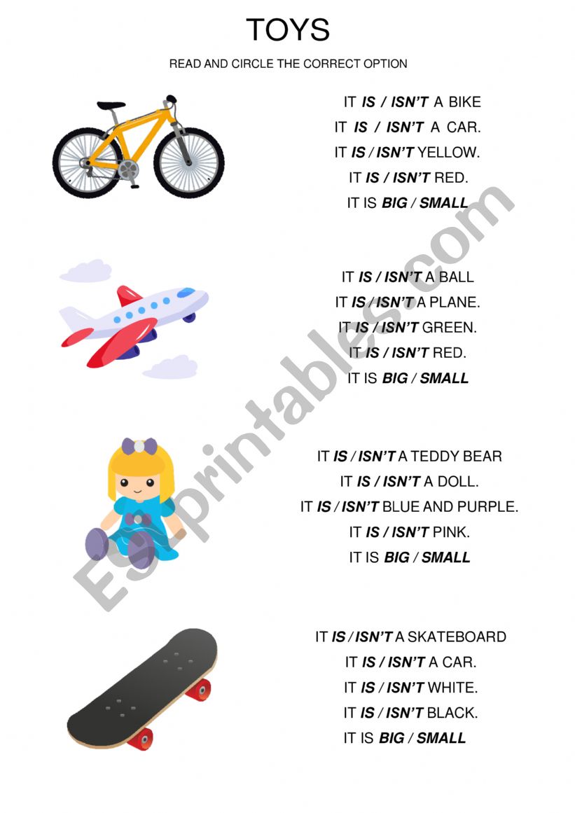Toys - It is , It isn�t worksheet